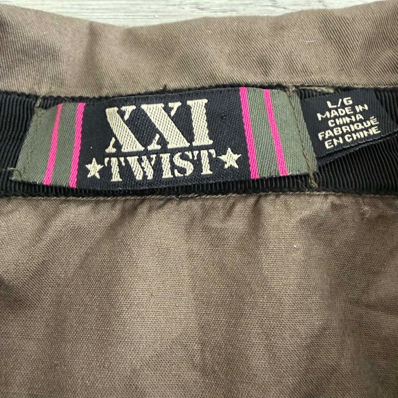 XXI Twist Puff Sleeve Military Shirt Brown Y2K Cargo Utility Safari Boho Army - Picture 3 of 6